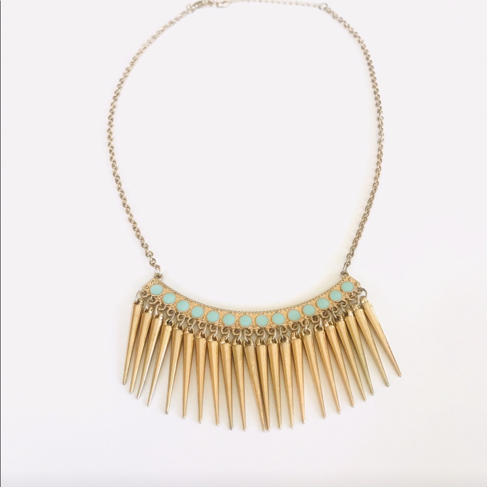 Mint green spiky gold statement necklace - Picture 6 of 8